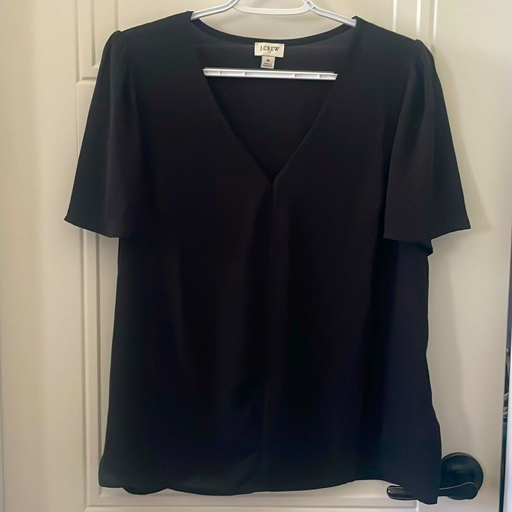J. Crew Factory Black Flutter Sleeve V-neck Blouse Relaxed Fit